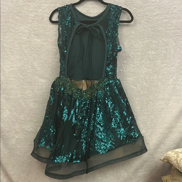 Emerald Green Sleeveless Crew Neck A-line Dress - Picture 8 of 16